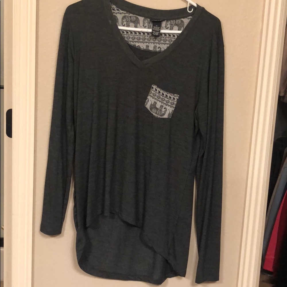 Dark gray long sleeved shirt with elephant accent
